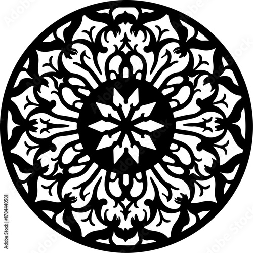 Symmetrical Decorative Mandala Pattern in Black and White