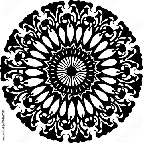 Symmetrical Decorative Mandala Pattern in Black and White
