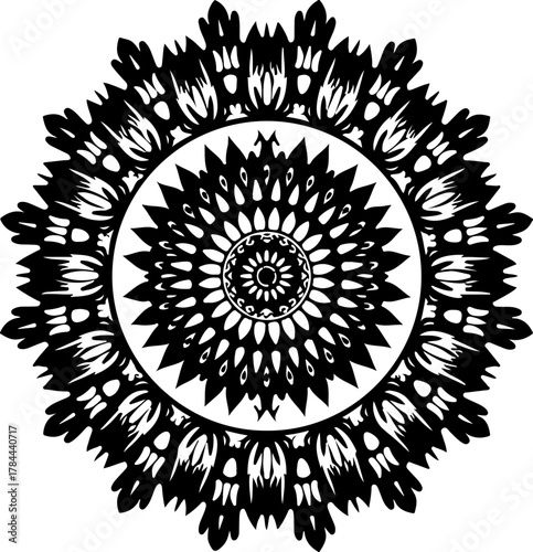 Symmetrical Decorative Mandala Pattern in Black and White