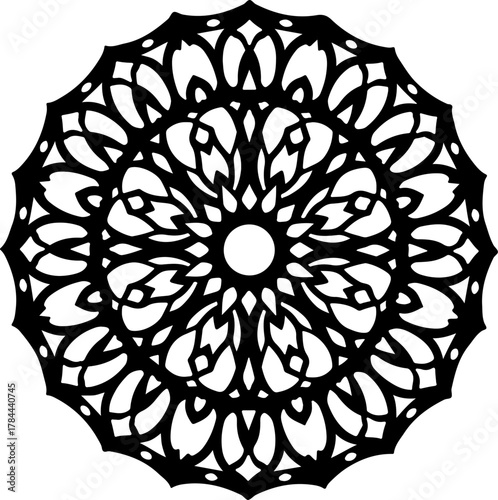 Symmetrical Decorative Mandala Pattern in Black and White