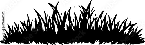 Black line drawing of grass in vintage style. Outline illustration set depicting nature and organic elements, in vector format.