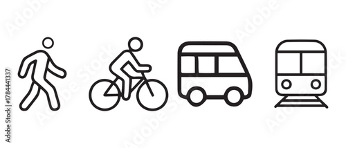Urban transport modes, public and individual travel, line icons.