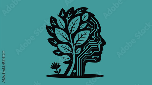 Evolving technology merging with nature creates sustainable solutions for a greener future using innovation and intelligence in the digital age concept