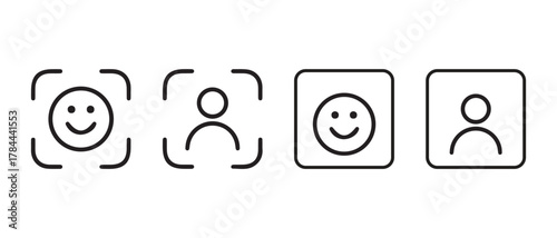 Face recognition and user profile icons set, digital identity.