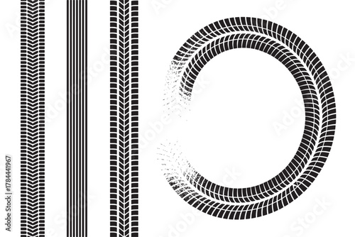 Set of tire track vector illustrations various tread patterns perfect for automotive design elements and backgrounds