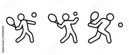 Tennis player outline icons set, sport activity game and recreation..