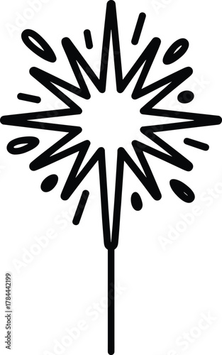 Black outline sparkler with radiating lines and dots