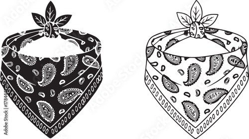 Black and white paisley bandana neckerchief vector graphic isolated design element