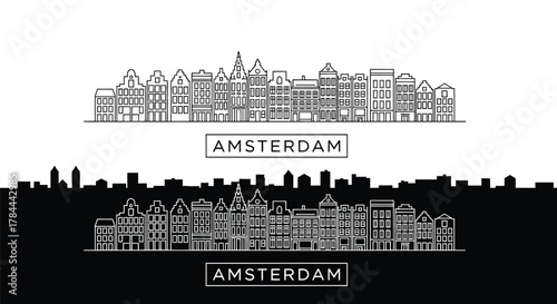 Amsterdam Skyline Line Art Illustration - Day and Night Versions