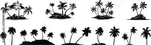 Foto Palm tree silhouettes, tropical island graphics, beach scene illustration, exoti