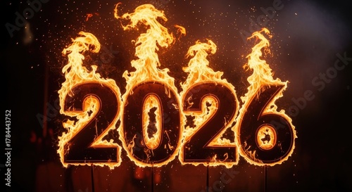 Explosive Fiery Numbers for the Year 2026 Digital Art Background Representing Dynamic Change