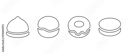 Sweet confectionery icons. donut, macaron, cupcake, truffle set.