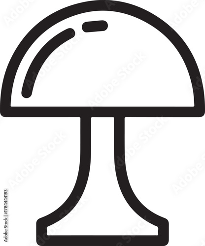 Black outline vector table lamp icon representing interior lighting and home illumination for digital media.