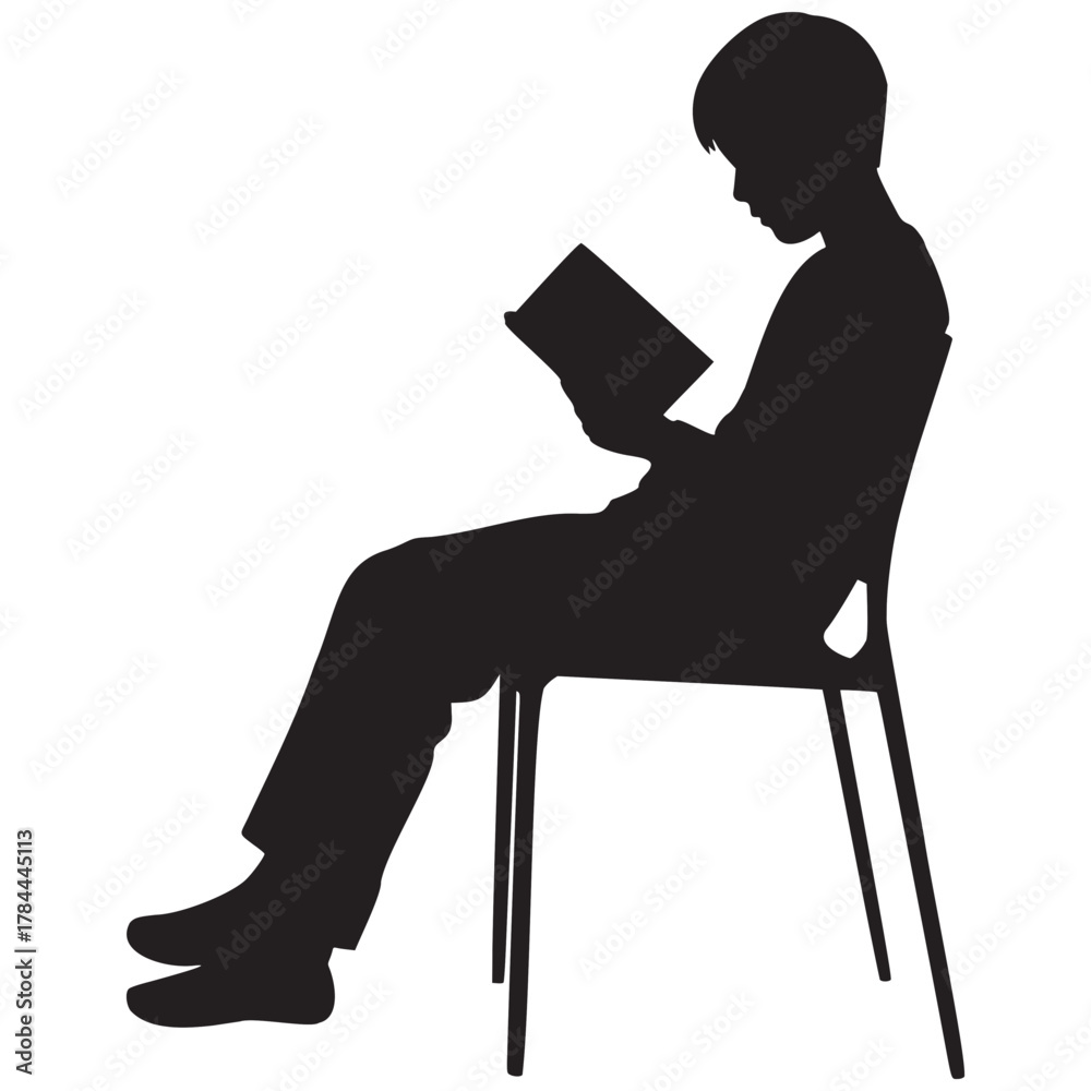 Fototapeta premium Engrossed in knowledge, a student finds solace in reading, a silhouette symbolizing learning, focus, and personal growth from a vector graphic