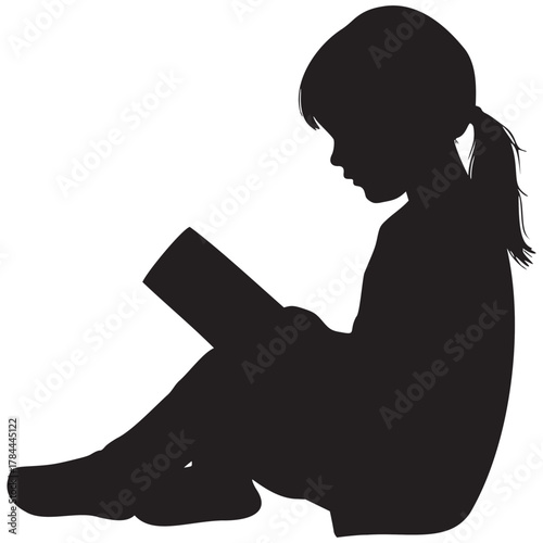 Captivating silhouette of a young girl engrossed in reading a book, sparking imagination, ideal for educational materials and promoting literacy advocacy now