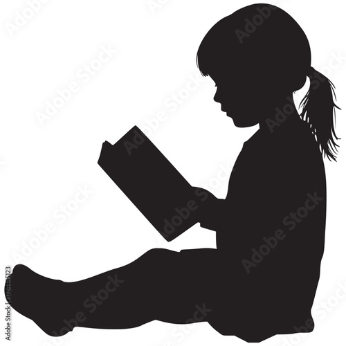 Captivating silhouette of a young girl absorbed in reading a book, symbolizing learning, imagination, and the joy of literature for educational projects