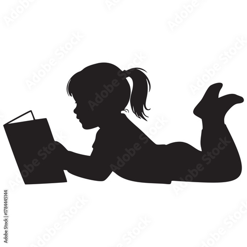 Inspiring young minds with a love of reading, silhouette of girl absorbed in story book, learn and grow concept, education, literacy, vector design