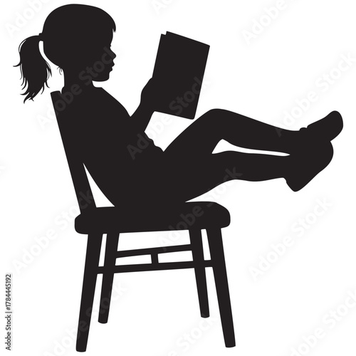 Captivating silhouette of a girl engrossed in reading, fostering imagination and knowledge, perfect for educational materials and children's book illustrations
