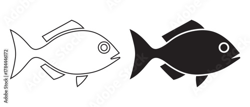 Fish Icons Set. Outline and Silhouette Variants for Marine, Seafood & Nature Design.