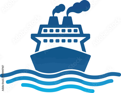 Blue vector boat sailing on the ocean waves representing sea travel and maritime transport