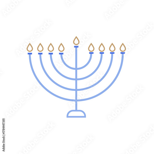 Hanukkah menora and traditional icons in simple line minimal style. Jewish holiday Hanuka