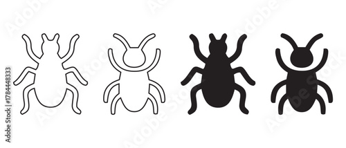 Minimalist Ant Symbol Set. Black Insect Illustrations in 4 Unique Styles.