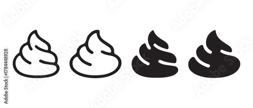 Poop Icon Set. Black and White Outline and Filled Style Graphics for Emoji, Humor, and UI Design.