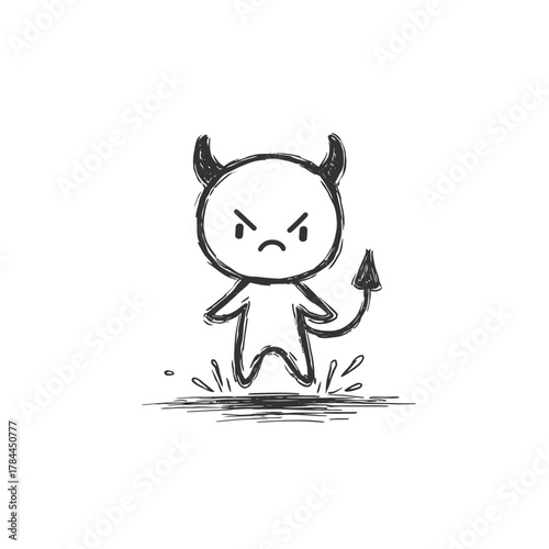 Cartoon devil illustration angry character with horns and tail sketch