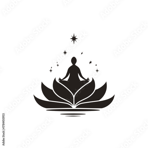 Meditating figure in lotus flower vector illustration for calmness and peace