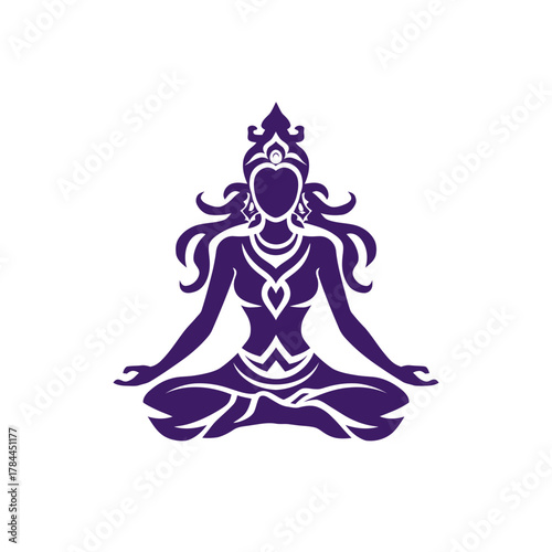 Elegant illustration of a meditating female figure on white background