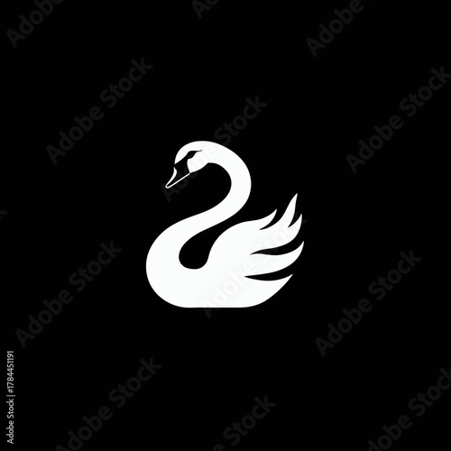 Elegant white swan silhouette on black background ideal for design projects