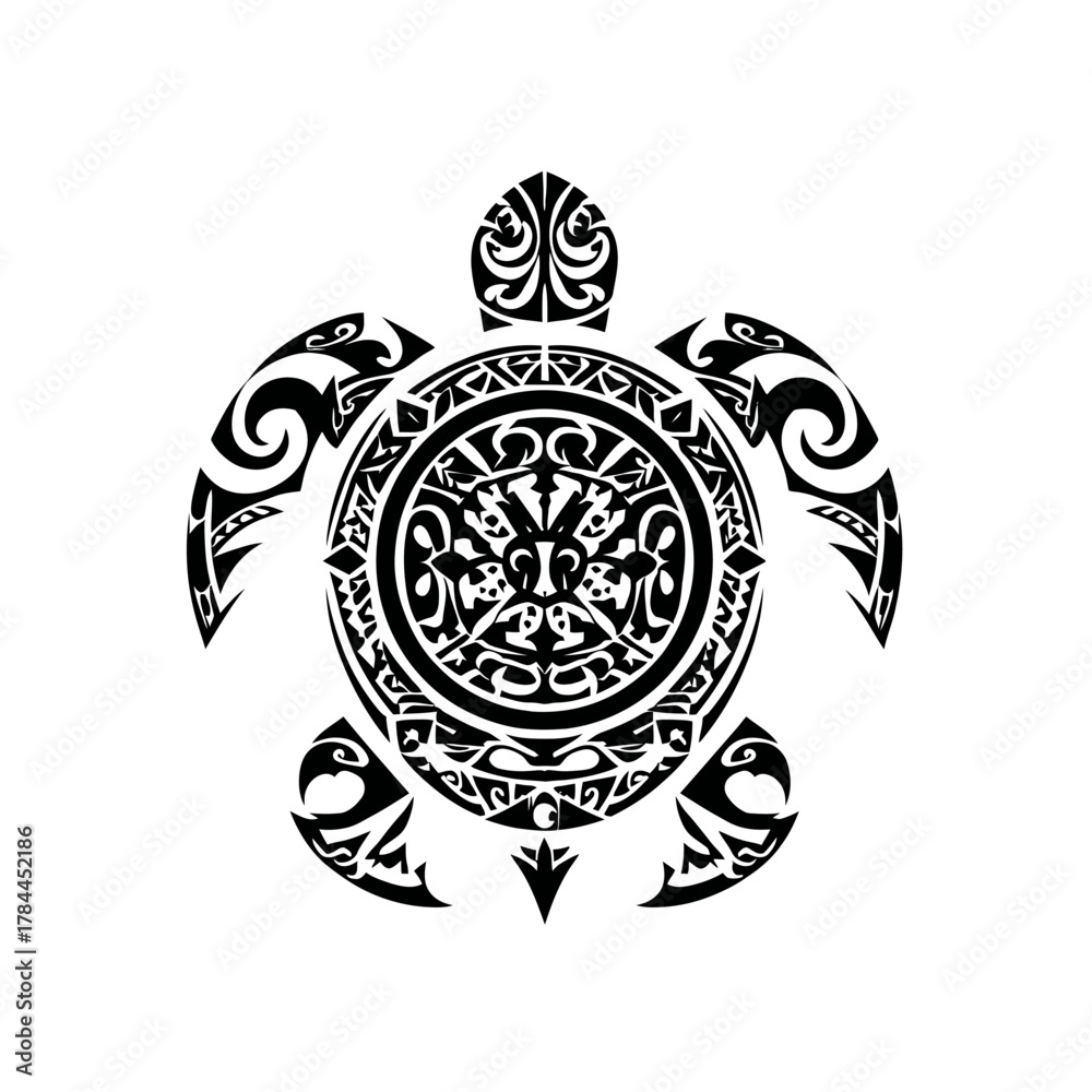 Naklejka premium Intricate black and white turtle illustration on white background