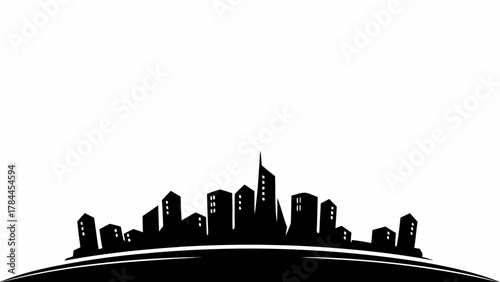 Modern city skyline silhouette with sleek buildings, perfect for architecture and real estate design projects