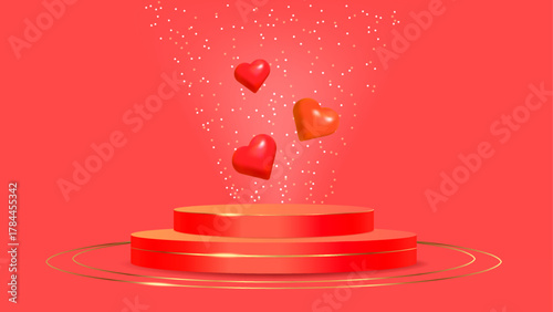 Valentines Day Luxury podium Heart 3D Style symbolizing love and elegance. For advertising marketing web design and festive event promotion. Vector illustration...
