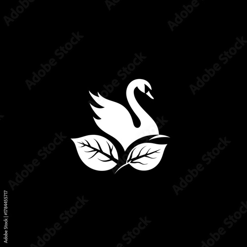 Elegant white swan logo on black background design for diverse applications