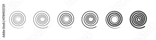 Set of Spirals. Collection of various abstract speed lines and motion graphic elements on a white background design set. Swirls and tendrils decorative set, vector illustration.