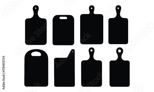 Set of diverse kitchen cutting boards vector silhouettes for food preparation