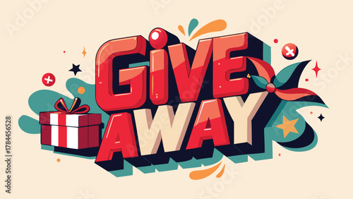 Illustrative vector design showcasing a giveaway theme with vibrant colors and promotional text for a free item..eps