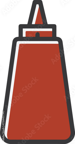 Classic red condiment squeeze bottle vector icon illustration for food service and restaurant branding