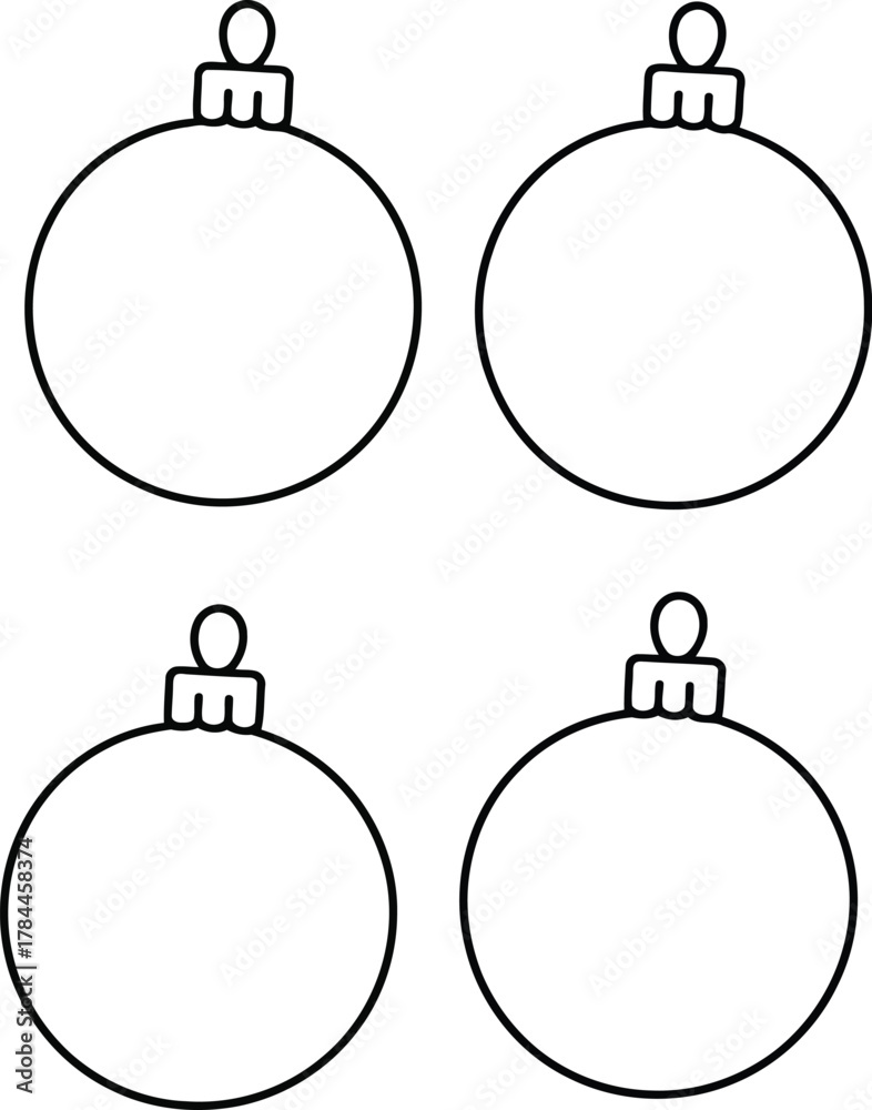 Fototapeta premium Four blank outline christmas ornaments for decoration and design