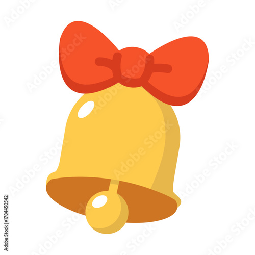 Illustration of a Golden Bell with Red Bow