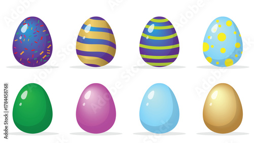 Colorful Easter eggs collection isolated on white background, festive spring decoration illustration