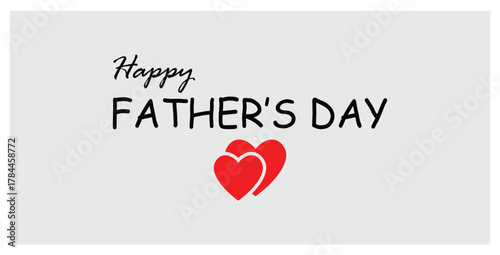 Happy Father’s Day text with red hearts isolated on light background