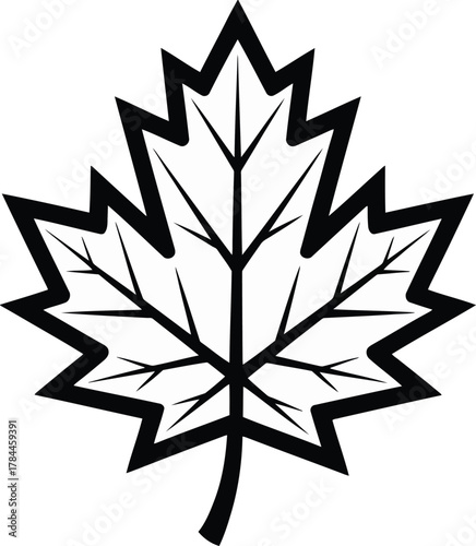 Black and white outline of a canadian maple leaf symbol