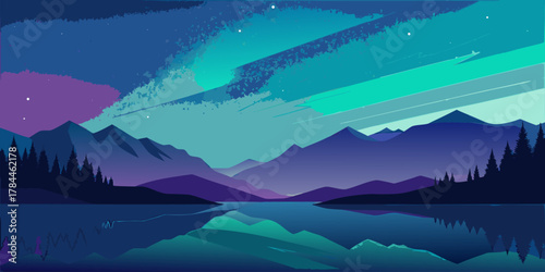 Aurora Borealis Over Mountain Lake Reflection northern lights