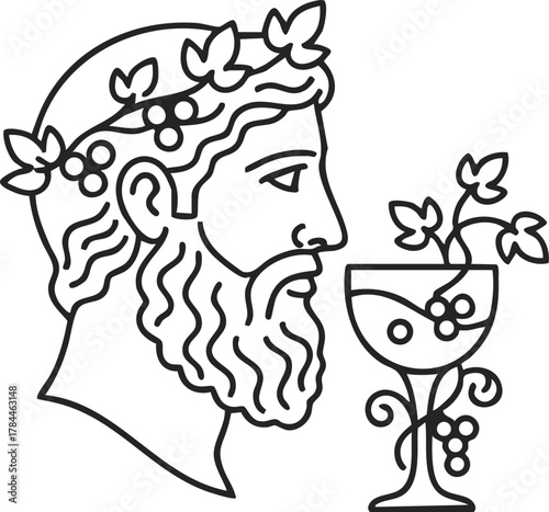 Dionysus Bacchus Logo with Grapes and Leaves for Winemakers and Bars