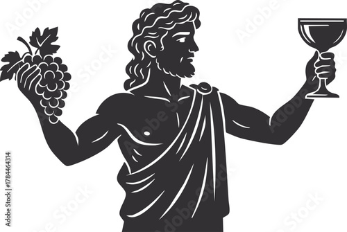 Dionysus Bacchus Logo with Grapes and Leaves for Winemakers and Bars