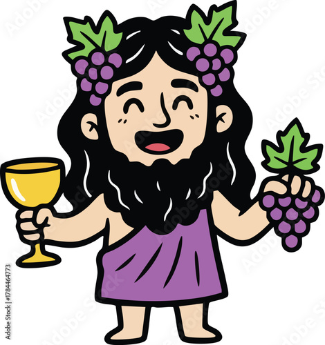 Dionysus Bacchus Logo with Grapes and Leaves for Winemakers and Bars