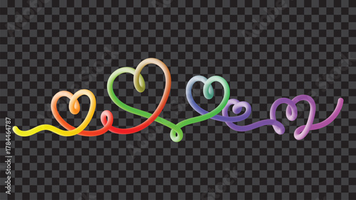 Rainbow Gradient 3D Fluid Line Interconnected Love Hearts Chain Vector