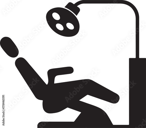 Horizontal banner silhouette showing full dentist chamber setup with chair, lamp, tools.